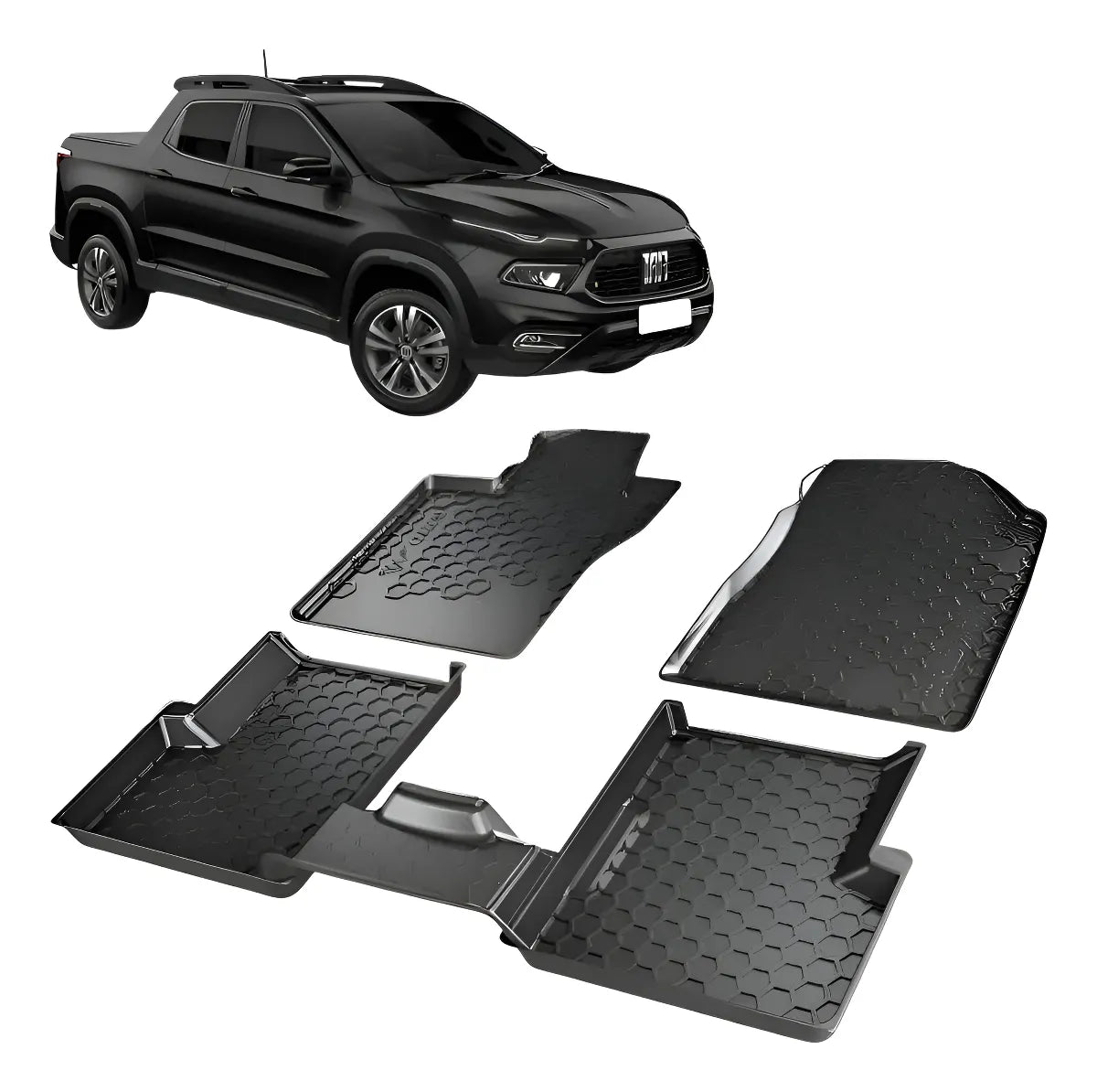 Jogo de Tapetes Bandeja Premium Grid – Fiat Toro 2016 a 2026 – Borda Alta em TPE
