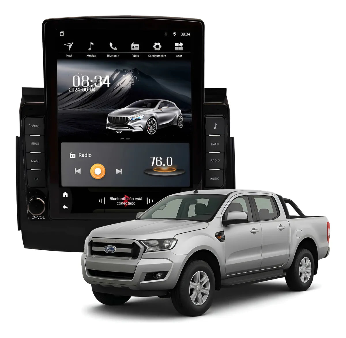 Central Multimídia Vertical Estilo Tesla S8 Line – Ford Ranger 2017 A 2023 – Octa-Core 4GB/64GB