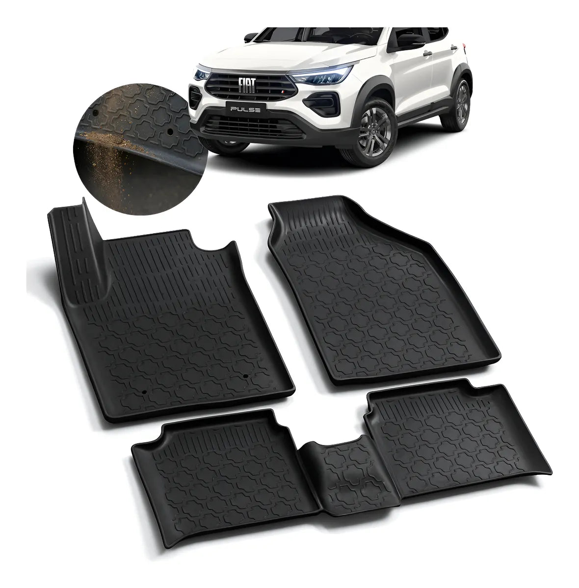 Jogo de Tapetes Bandeja Premium Grid – Fiat Pulse 2021 a 2026 – Borda Alta em TPE