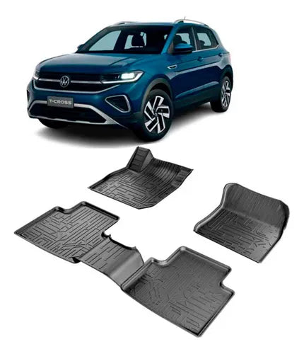 Jogo de Tapetes Bandeja Premium Grid – VW T-Cross 2019 a 2026 – Borda Alta em TPE