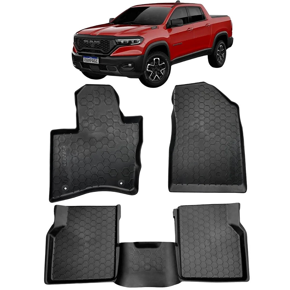 Jogo de Tapetes Bandeja Premium Grid – Ram Rampage 2024 a 2026 – Borda Alta em TPE